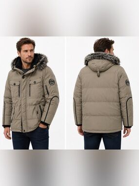 Glacier Nordic Expedition Down Parka Beige Fur Hood Winter Jacket Coat Men’s XL